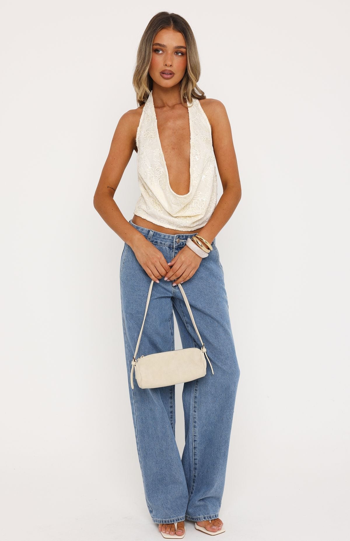 Come Back For More Cowl Halter Top Cream