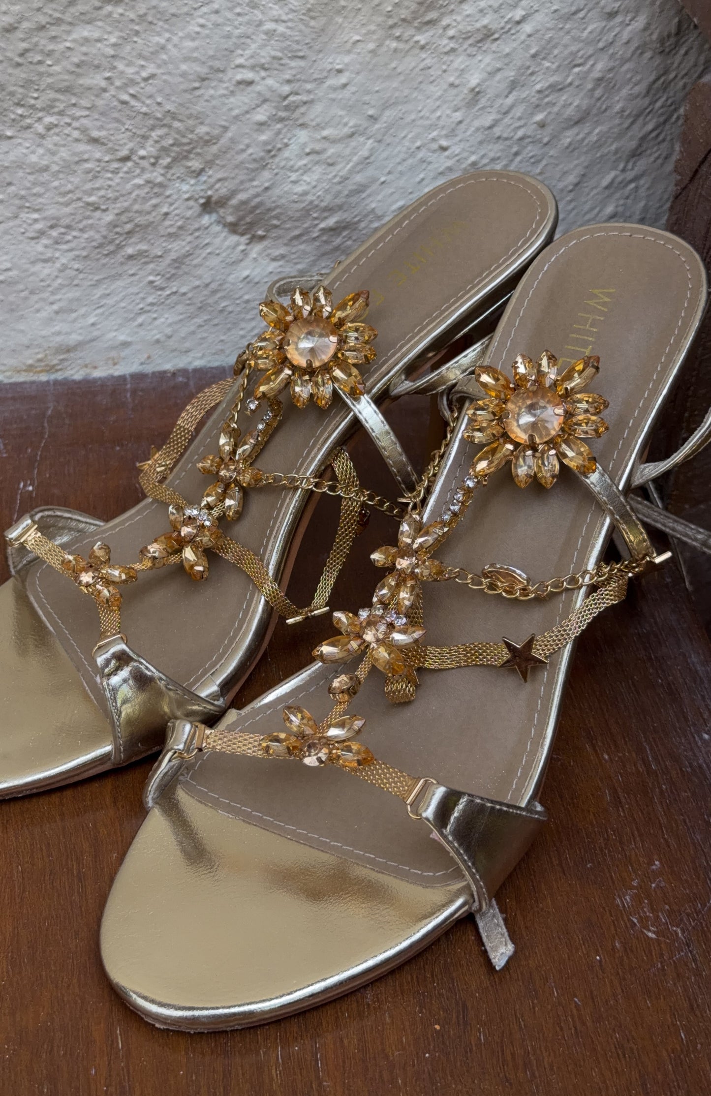 Chaya Embellished Wrap Heel Champagne
