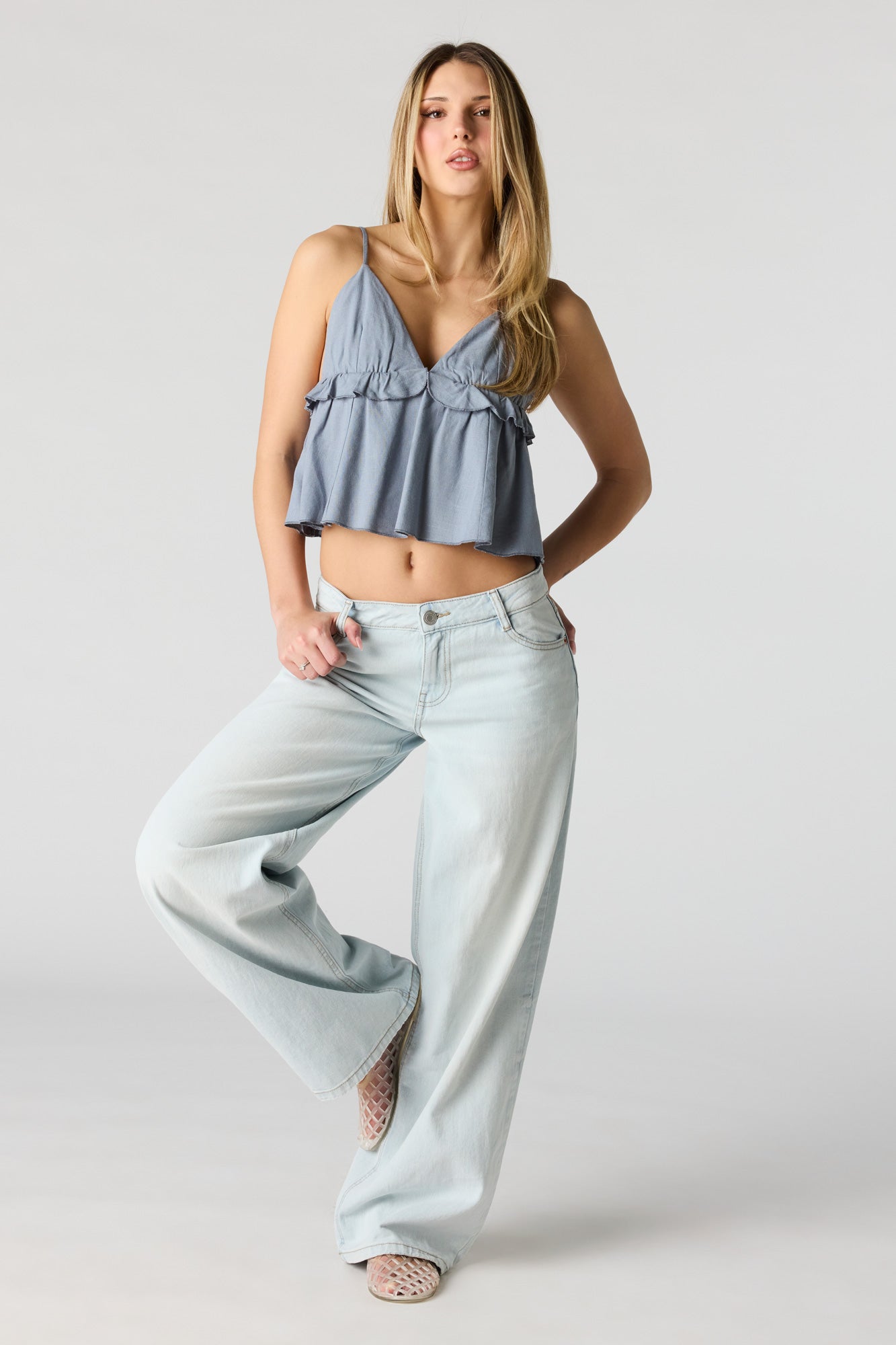 Linen-Blend Babydoll Tank
