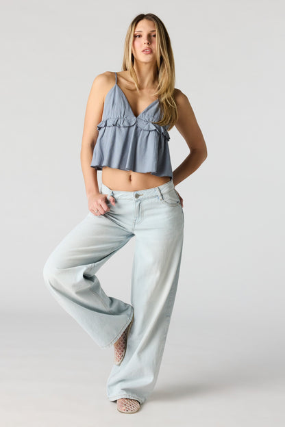 Linen-Blend Babydoll Tank