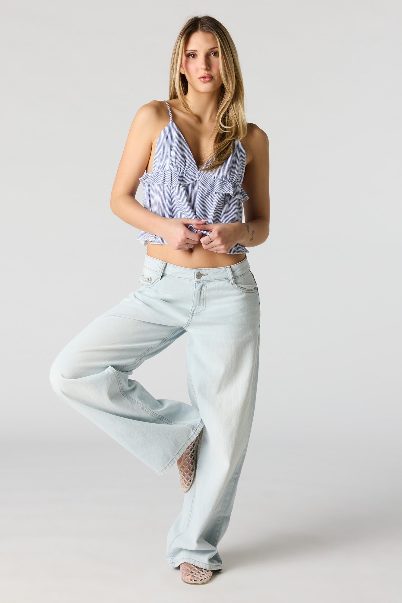 Linen-Blend Babydoll Tank