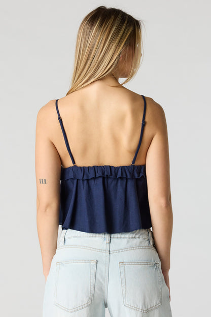 Linen-Blend Babydoll Tank