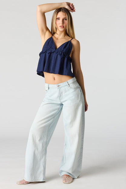Linen-Blend Babydoll Tank