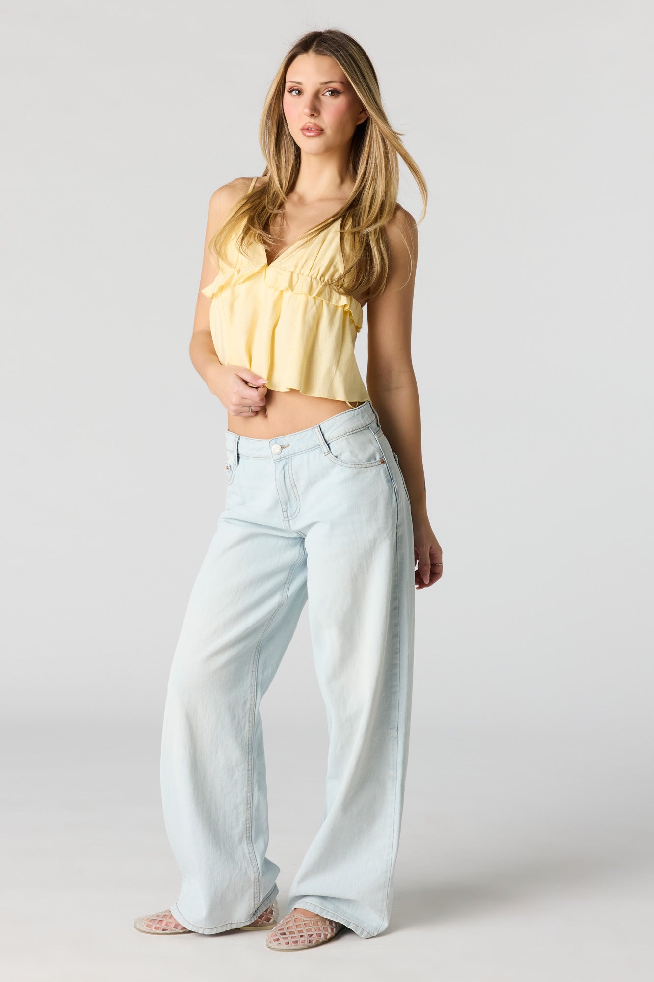 Linen-Blend Babydoll Tank