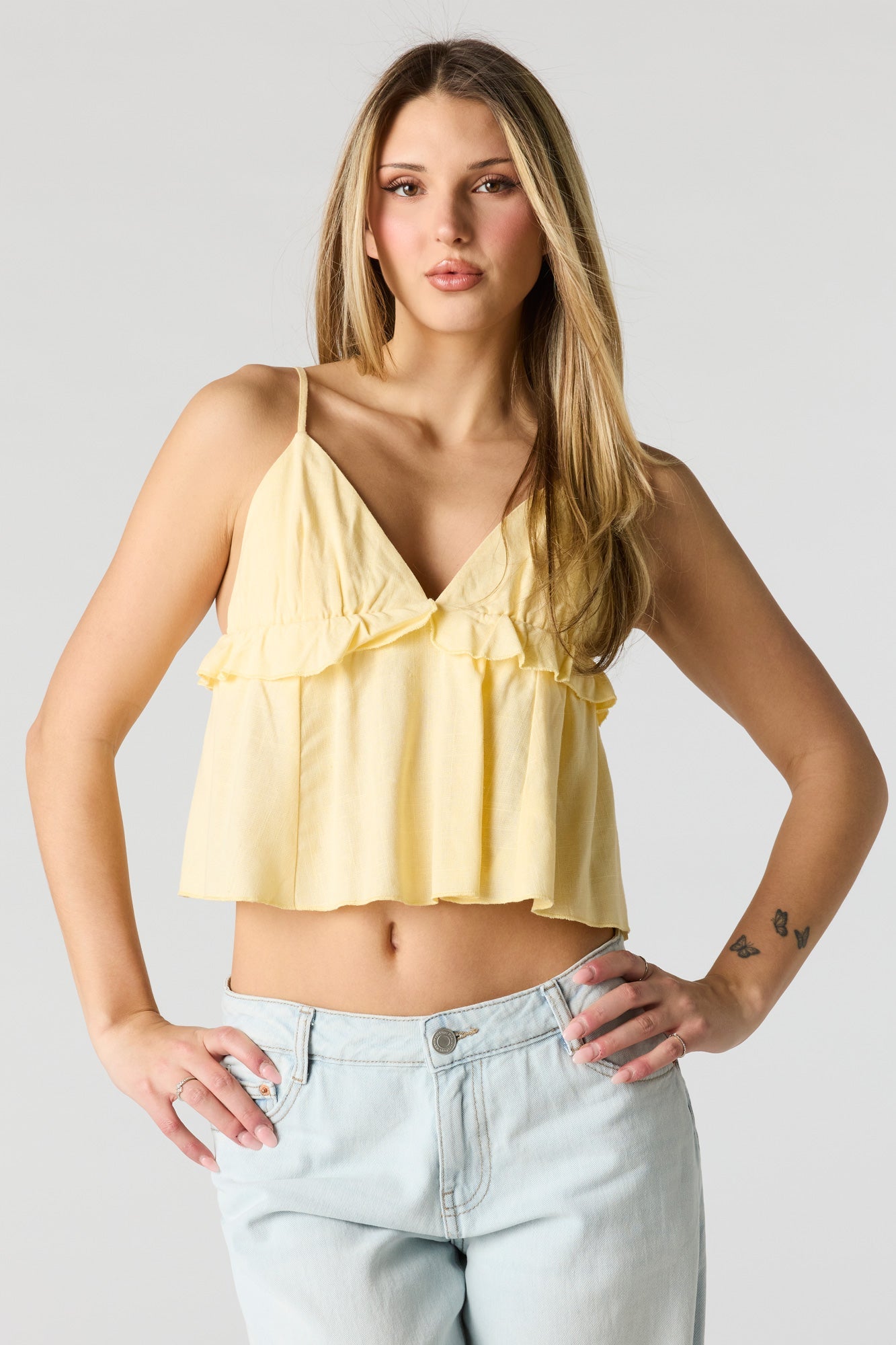 Linen-Blend Babydoll Tank