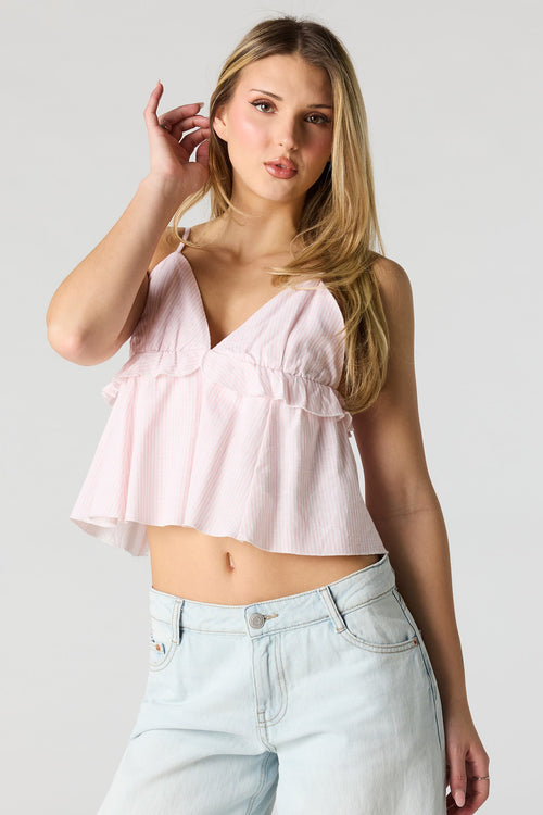 Linen-Blend Babydoll Tank