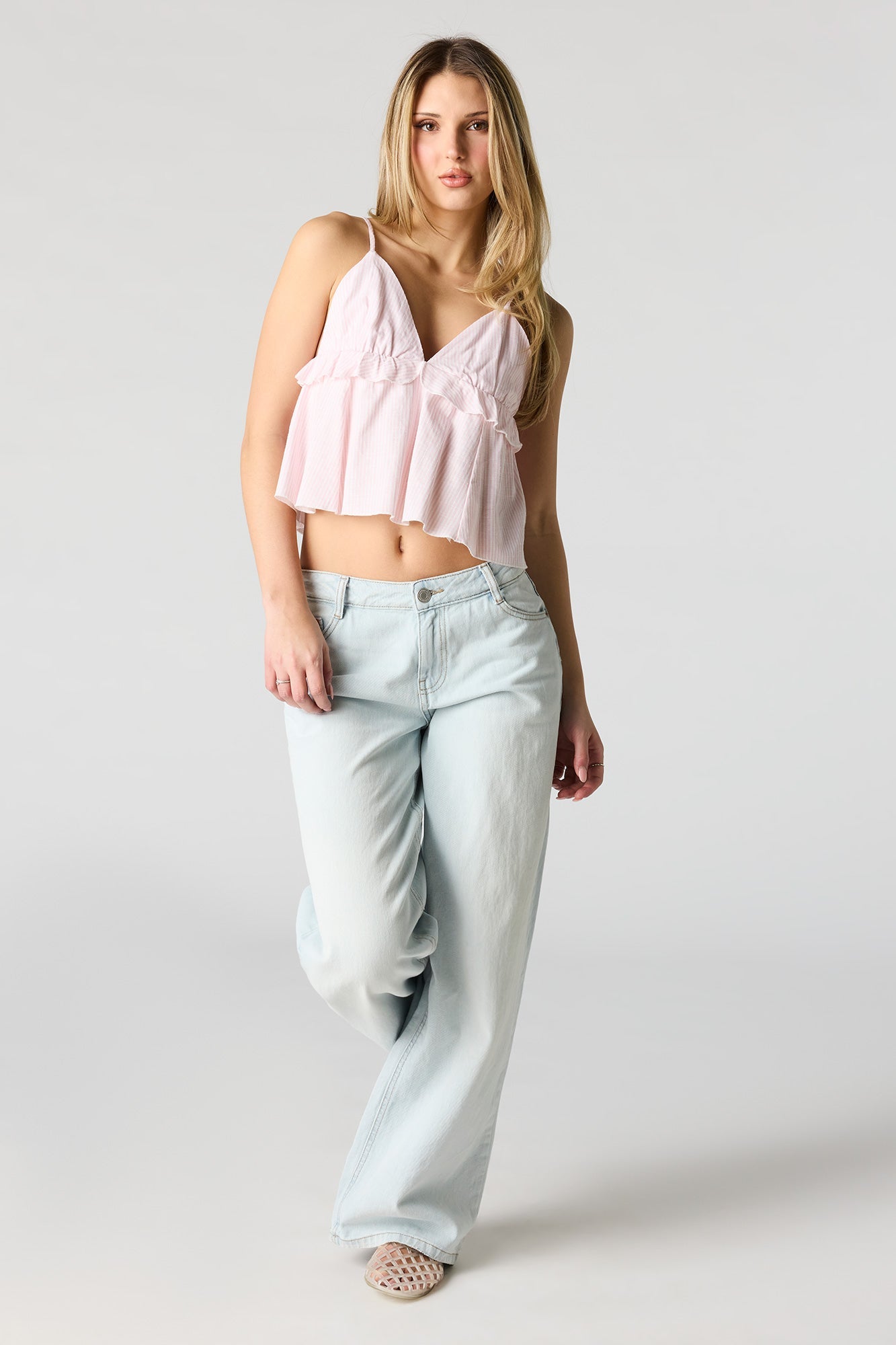 Linen-Blend Babydoll Tank