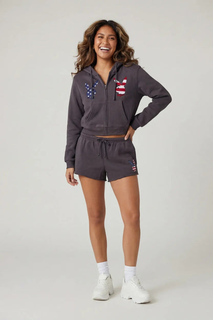 Playboy USA Graphic Fleece Zip-Up Hoodie
