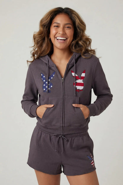 Playboy USA Graphic Fleece Zip-Up Hoodie