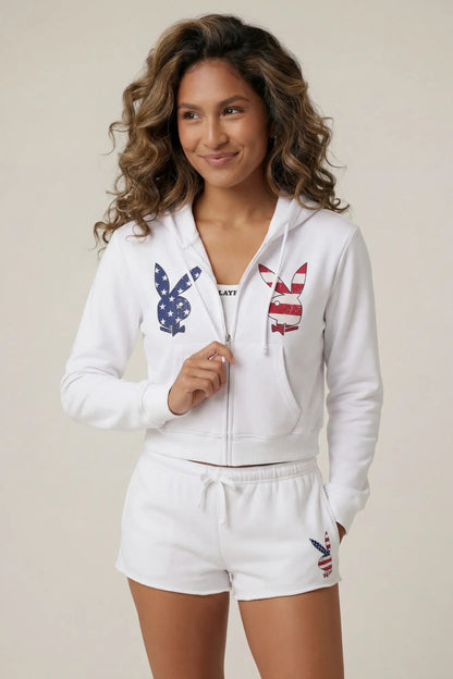 Playboy USA Graphic Fleece Zip-Up Hoodie