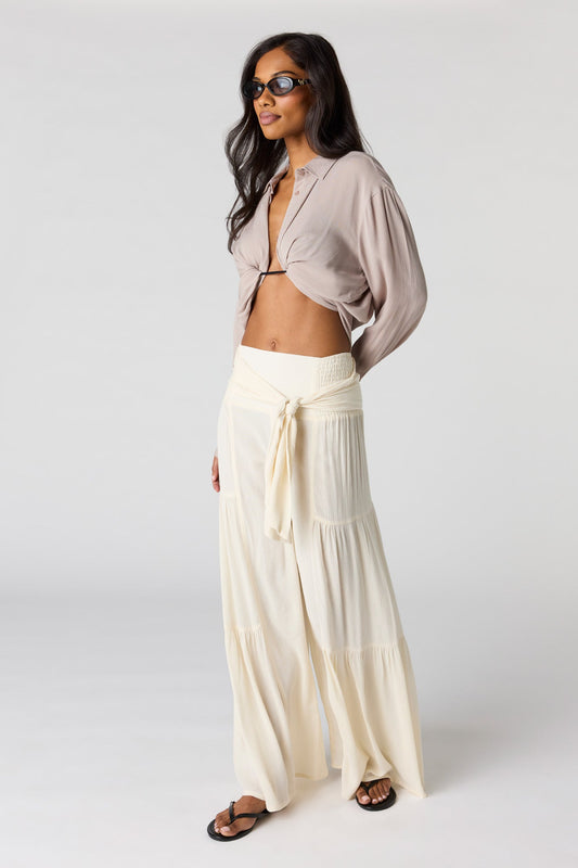 Tie Waist Tiered Palazzo Pant