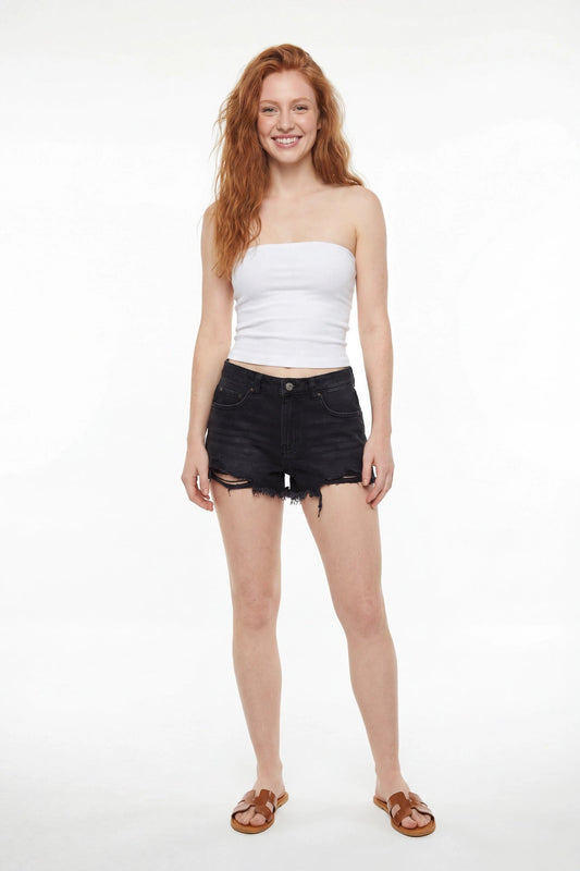 Ripped American Flag Black Denim Short