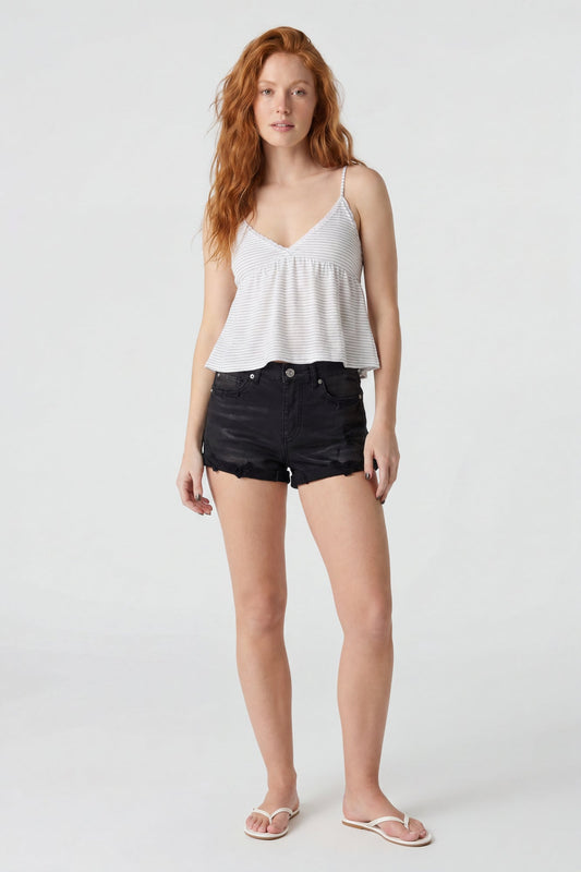 Miami High Rise Rhinestone Ripped Embroidered Denim Short