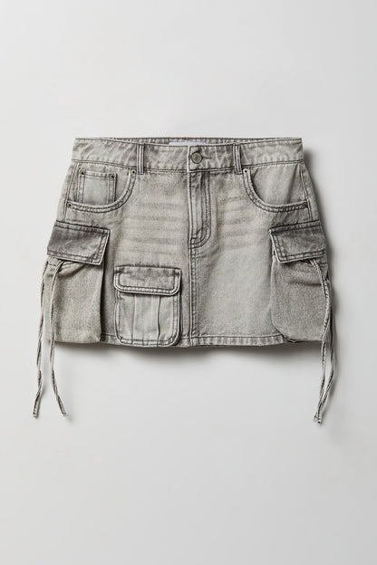 Denim Cargo Mini Skirt