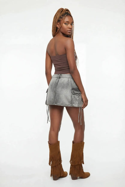 Denim Cargo Mini Skirt