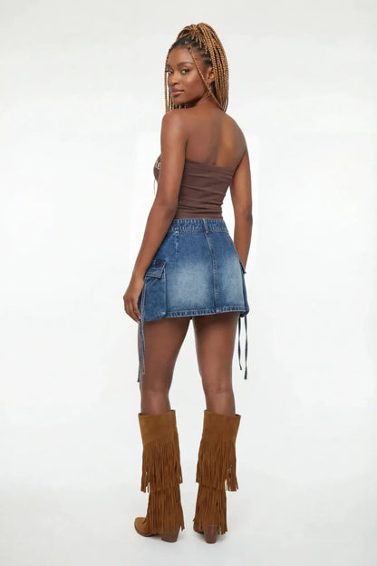 Denim Cargo Mini Skirt
