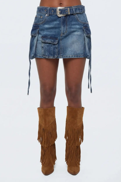 Denim Cargo Mini Skirt