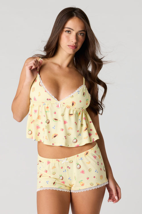 Lace Trim Babydoll Tank & Short Pajama Set