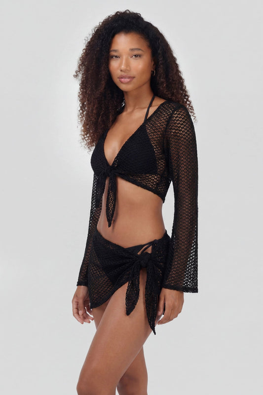 Crochet Tie Front Top Cover-Up