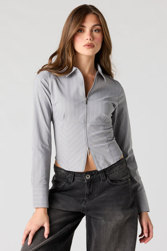 2-Way Zip Collared Fitted Top