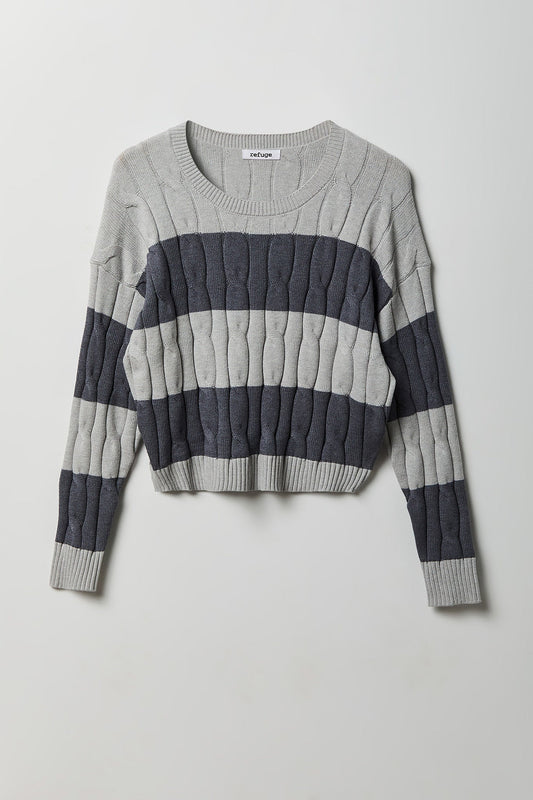 Cable Knit Striped Sweater