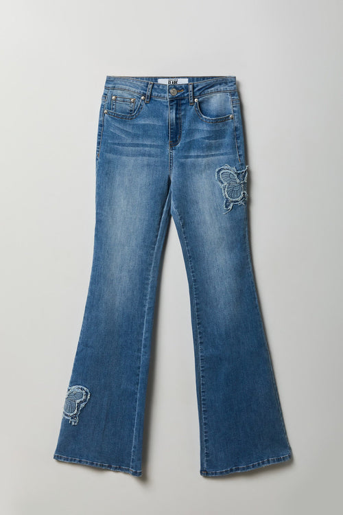 Stretch High Rise Butterfly Patch Flare Jean 22"