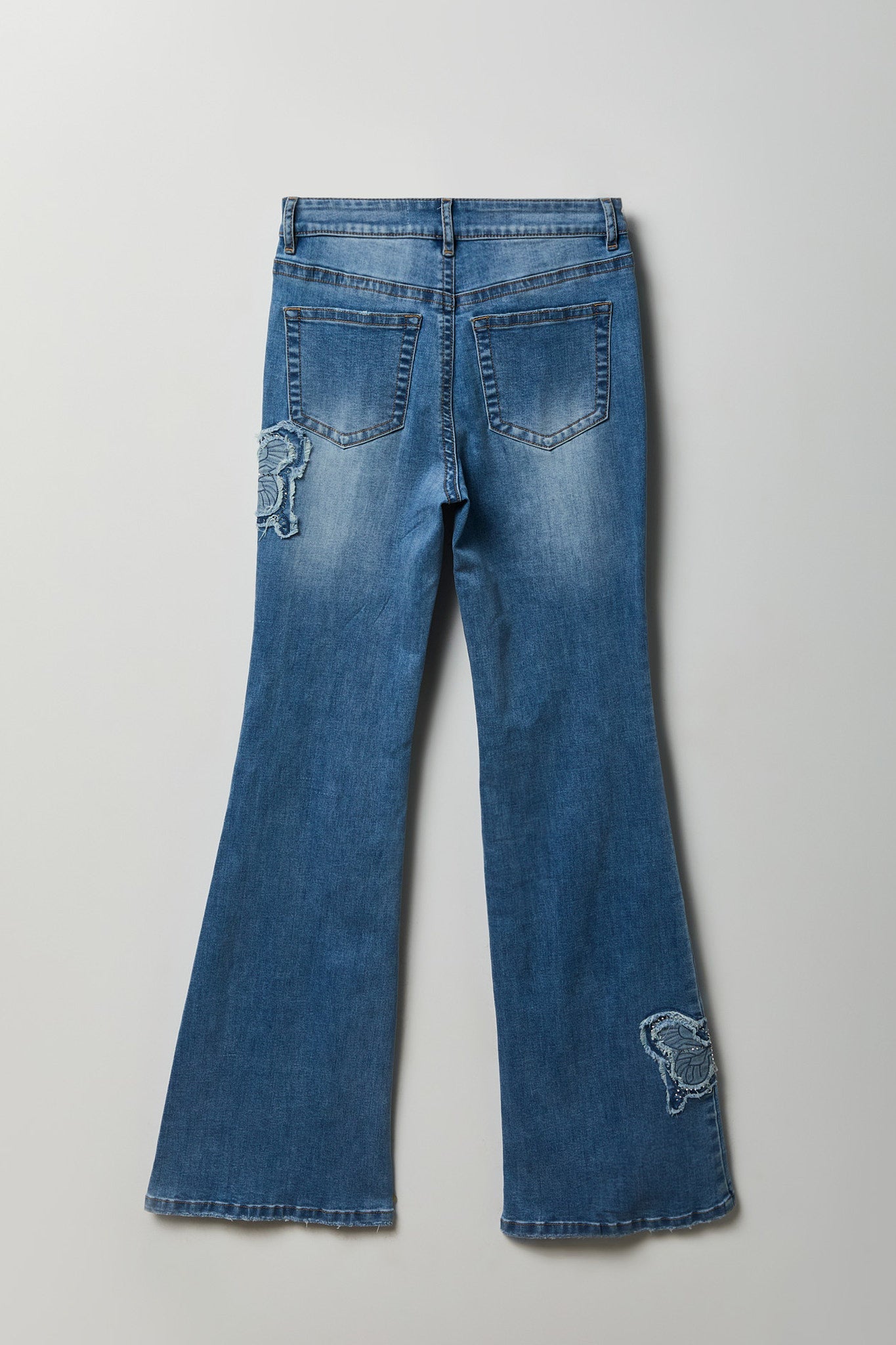 Stretch High Rise Butterfly Patch Flare Jean 22"