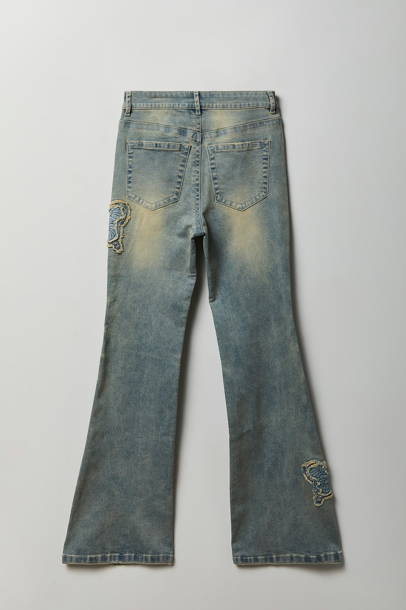 Stretch High Rise Butterfly Patch Flare Jean 22"