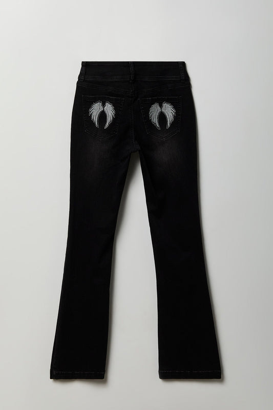 Stretch Low Rise Rhinestone Embroidered Flare Jean