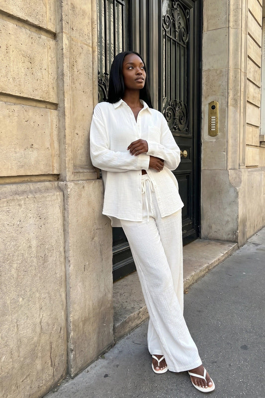 Textured Flowy Wide Leg Pant