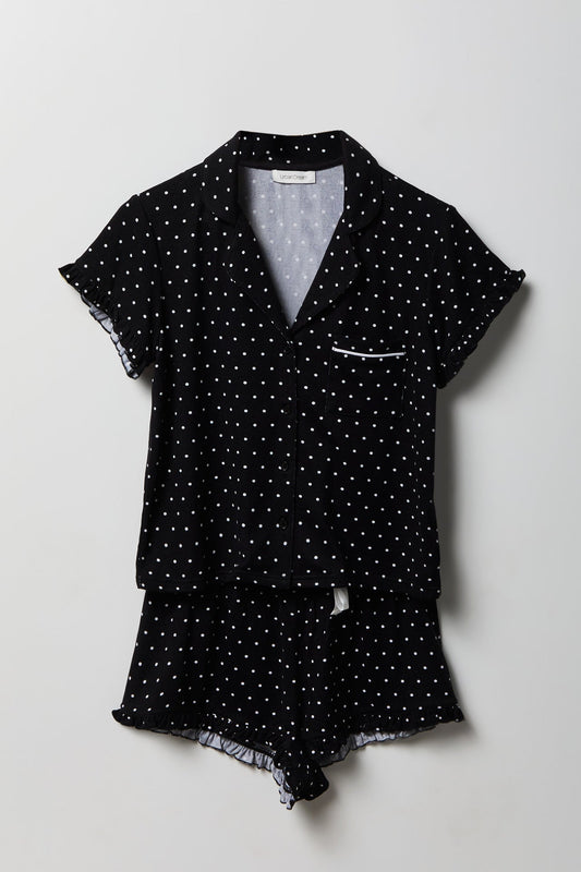 Ruffle Button-Up Top & Short Pajama Set