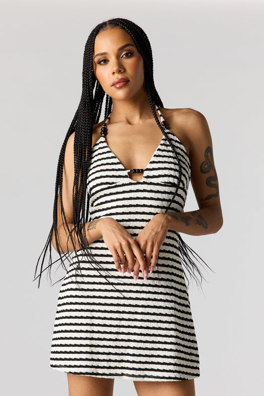 Beaded Halter Mini Dress