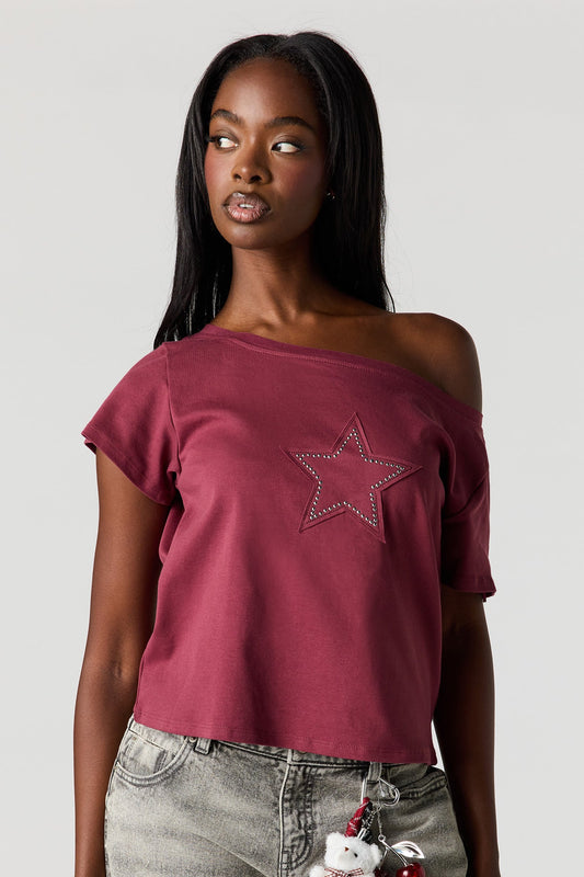 Off Shoulder Graphic T-Shirt