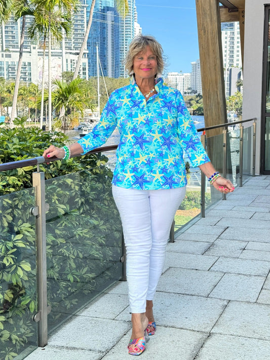 LULU B STARFISH SPLASH RUFFLE TOP