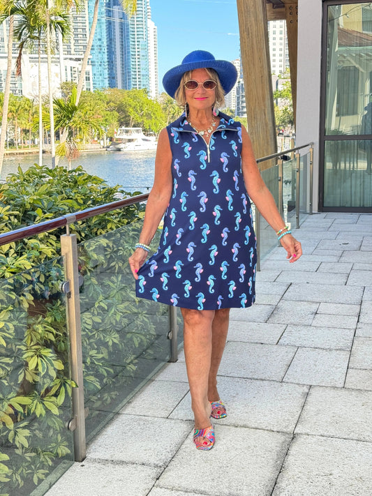 LULU B MIDNIGHT REEF ZIPPER SWING DRESS