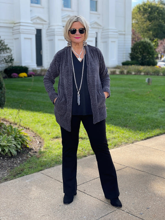 LULU-B CHARCOAL CHENILLE CARDIGAN
