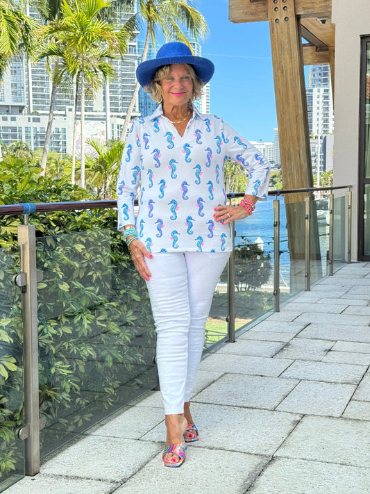 LULU B SHORELINE CHARM ZIPPER TOP