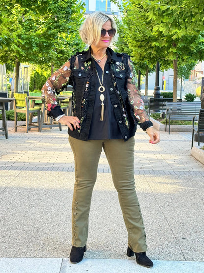 Ethyl The Long  Olive Lean Flair Jean - Elevated
