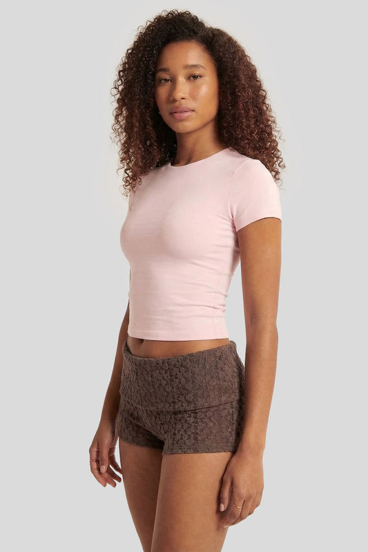 Lace Foldover Waist Micro Short