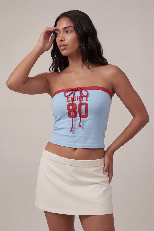 Graphic Drawstring Tube Top