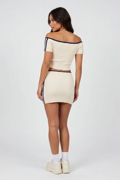 Graphic Off Shoulder Top & Mini Skirt Set