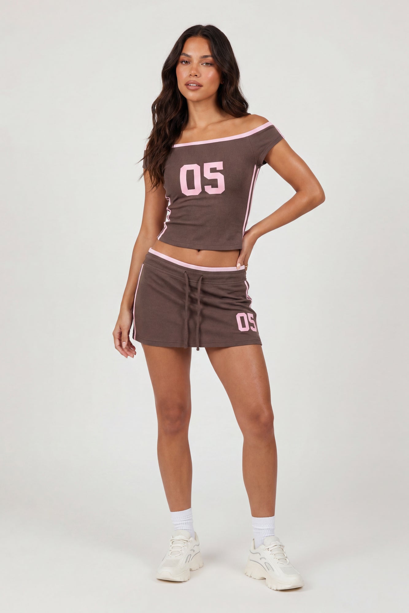 Graphic Off Shoulder Top & Mini Skirt Set