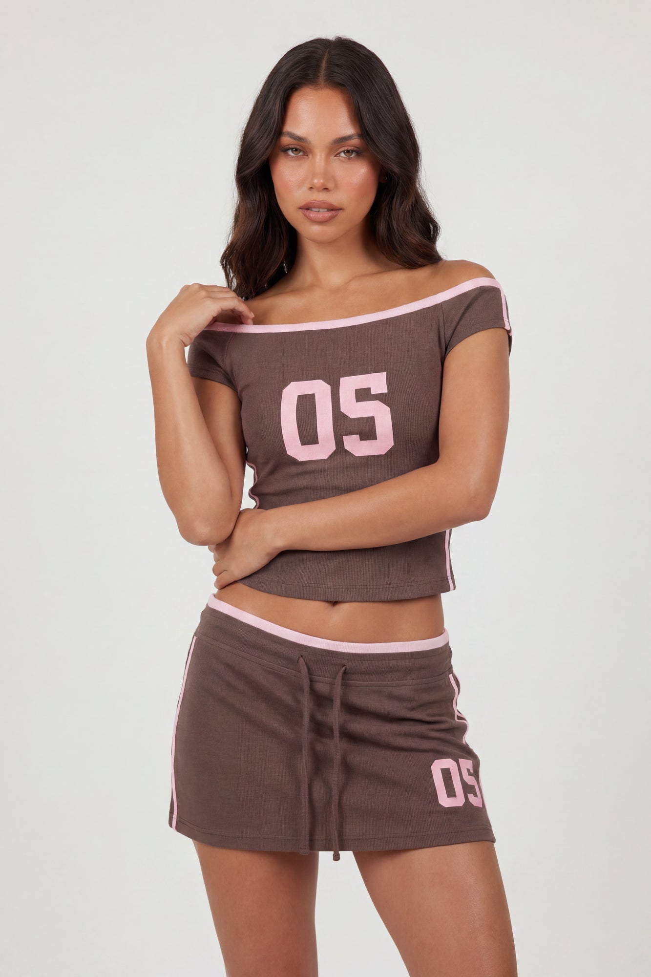Graphic Off Shoulder Top & Mini Skirt Set