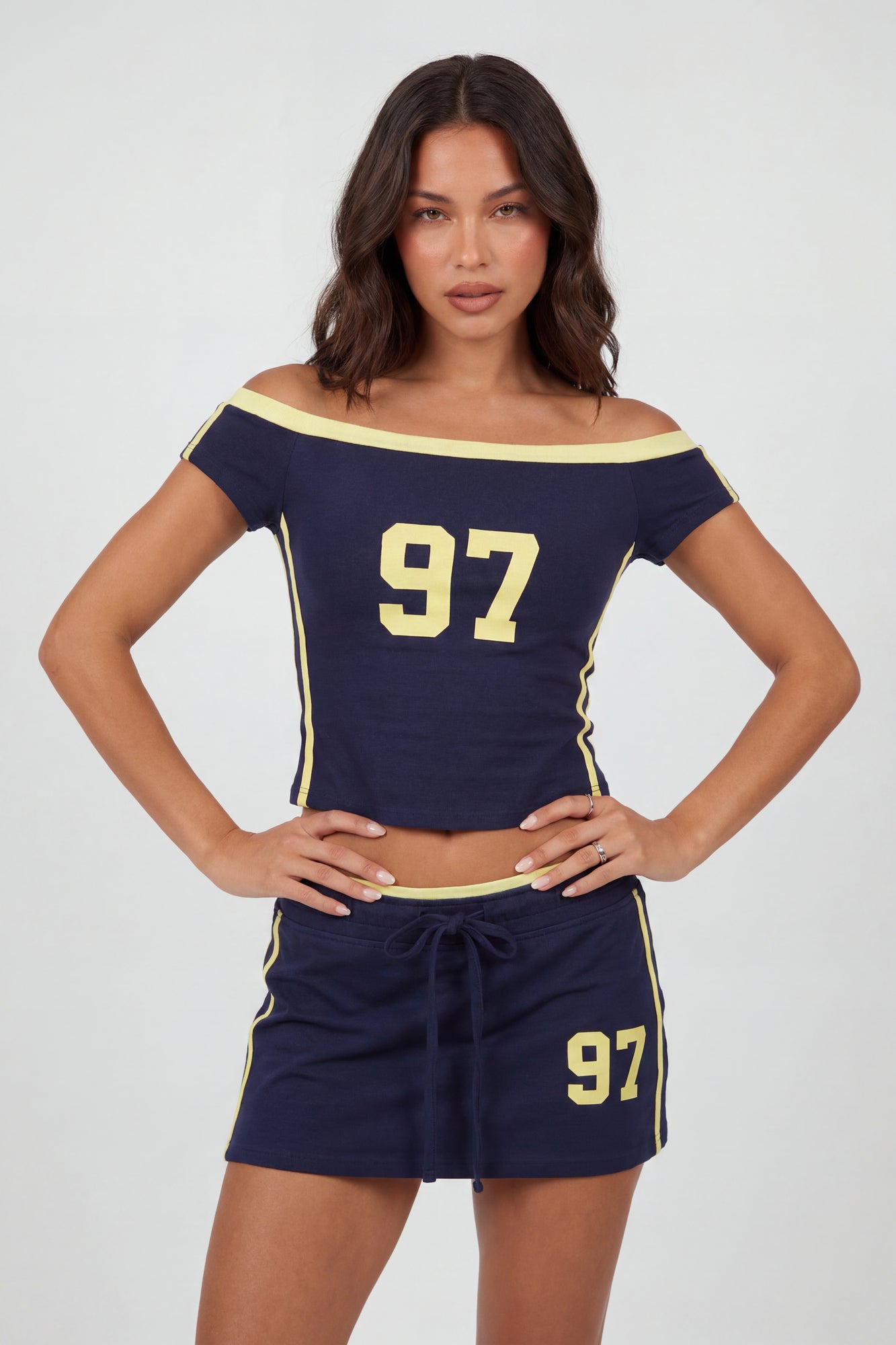 Graphic Off Shoulder Top & Mini Skirt Set