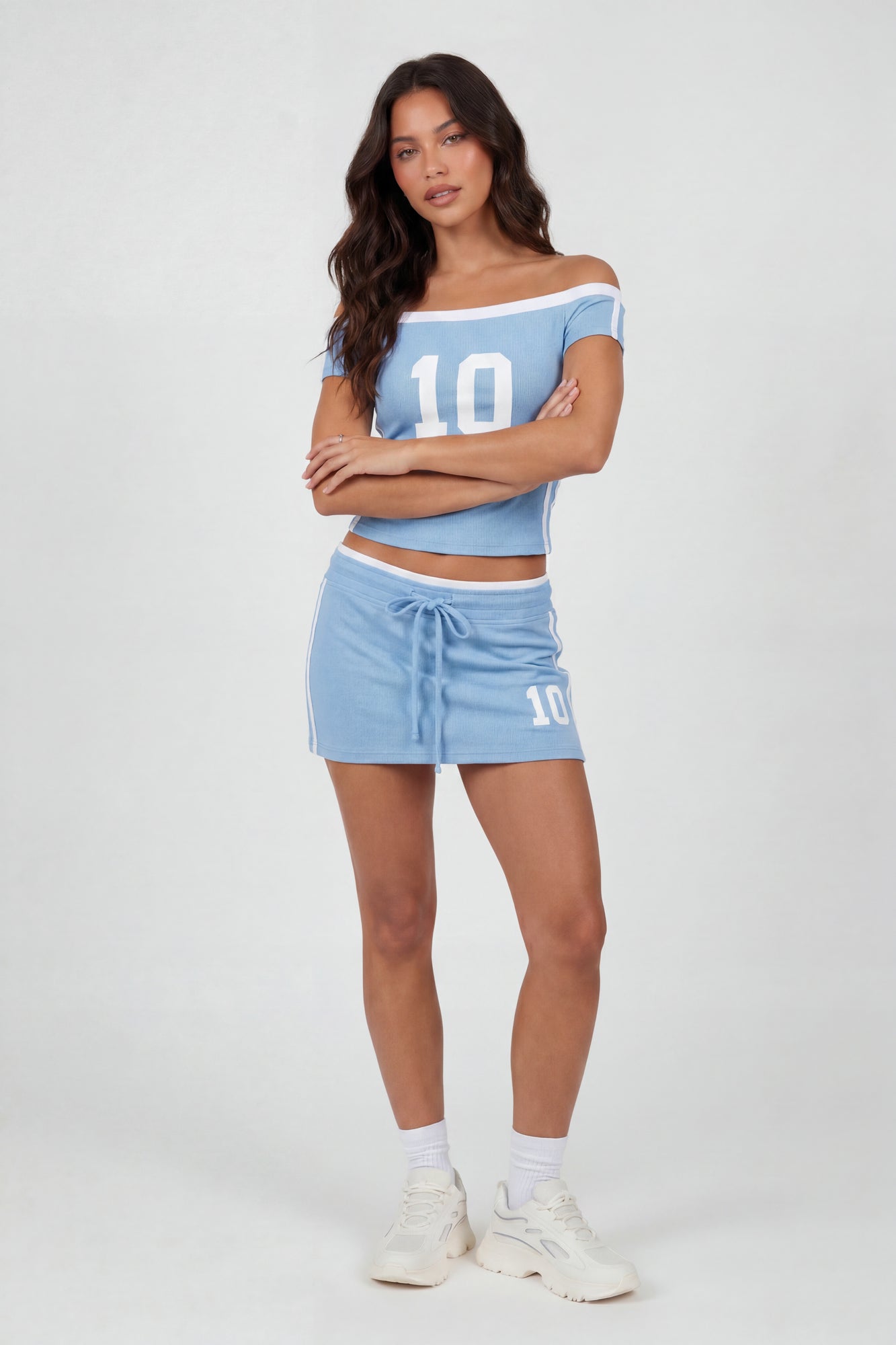Graphic Off Shoulder Top & Mini Skirt Set