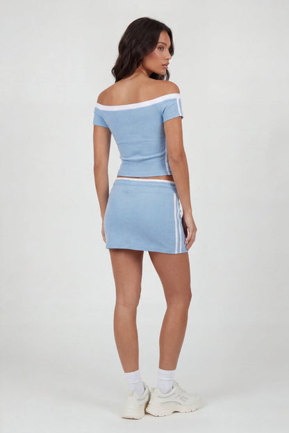Graphic Off Shoulder Top & Mini Skirt Set