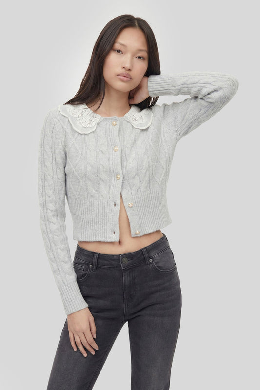 Lace Collar Cable Knit Cardigan