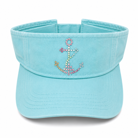 LIGHT AQUA ANCHOR BLING VISOR