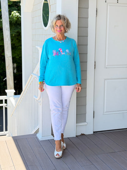 BEACH CLUB AQUA ADIRONDACK SWEATER