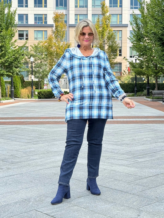 Blue Plaid Fall Day Hoodie